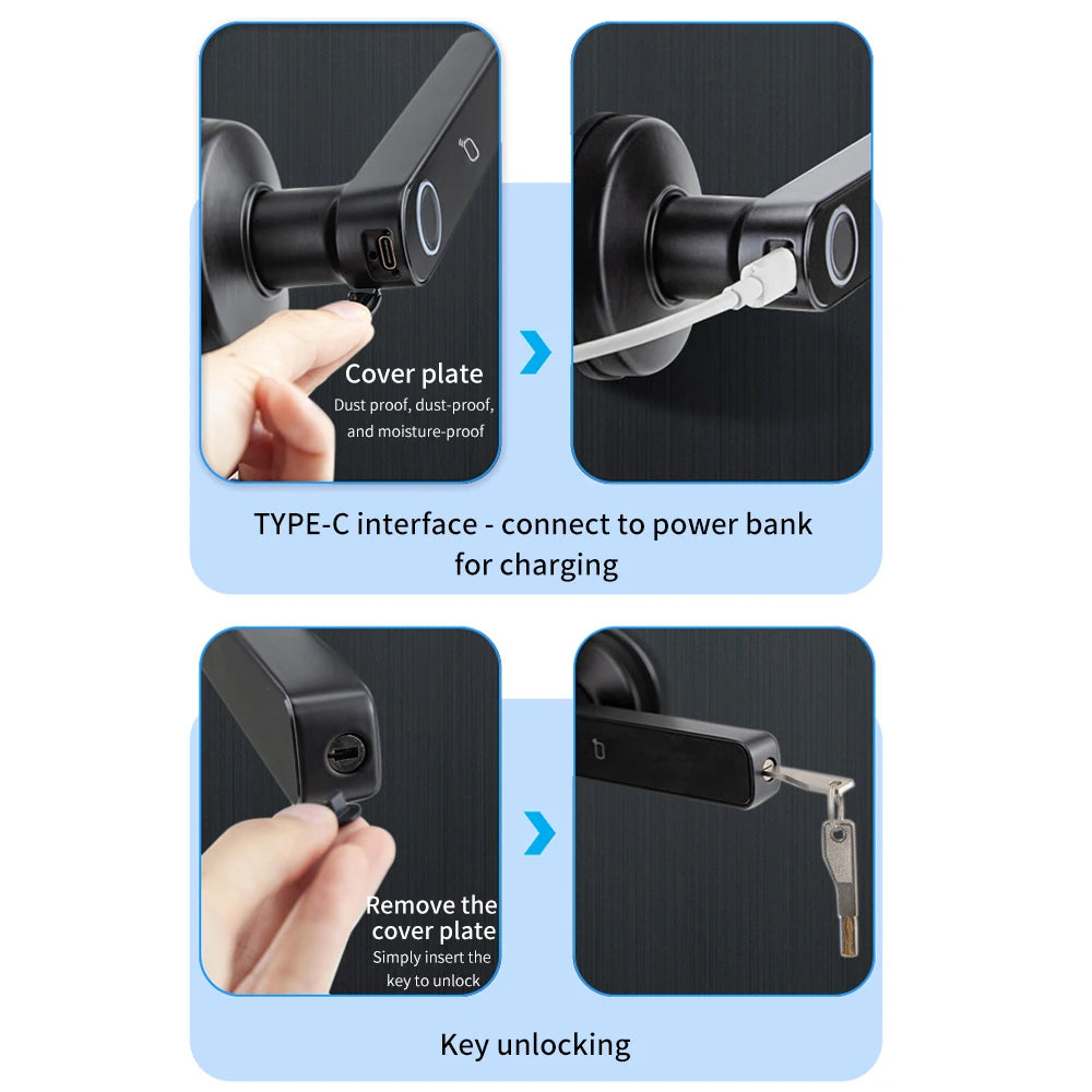M5 Tuya BLE Fingerprint Door Lock Smart Digital Electronic Lock with Password/Key/IC Card(Optional)/ Smartlife/ Tuya APP Unlock