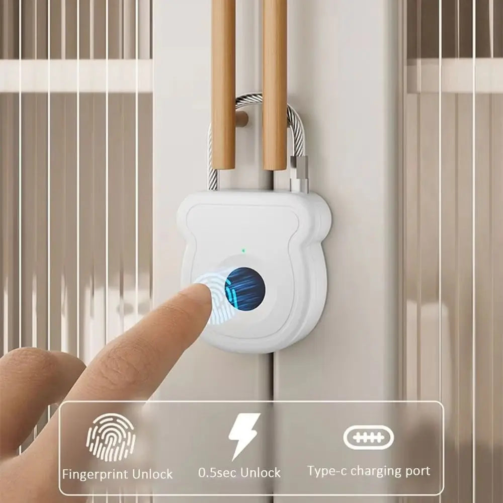 Keyless Waterproof Smart Padlock ABS Material USB Charging Fingerprint Lock Portable 0.5sec Unlock Rechargeable Padlock Drawer