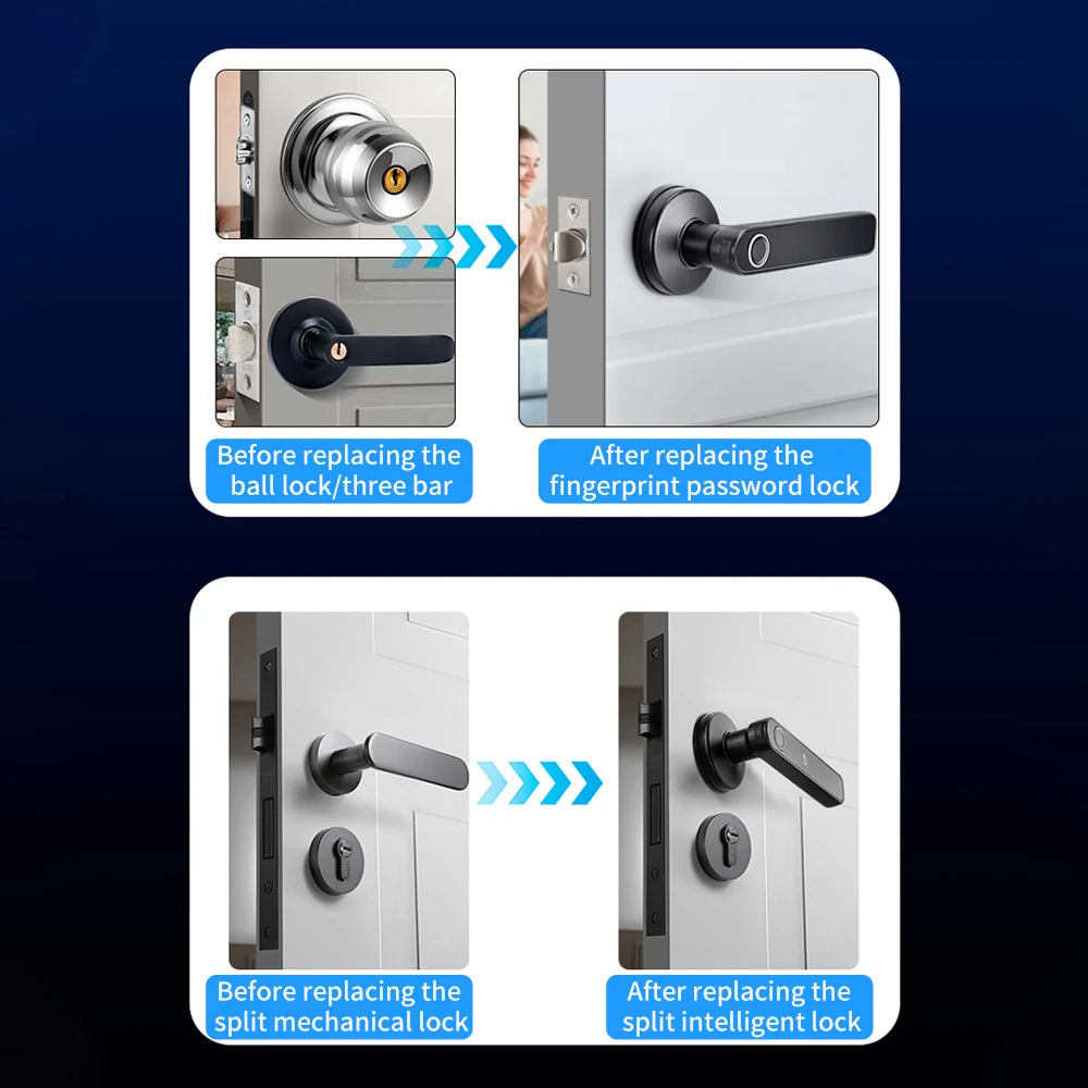 M5 Tuya BLE Fingerprint Door Lock Smart Digital Electronic Lock with Password/Key/IC Card(Optional)/ Smartlife/ Tuya APP Unlock